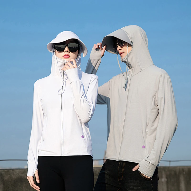 ﻿ Summer Thin Couple Sports Leisure Sunscreen Clothing Comfortable High Quality Ice Silk Breathable Outdoor UV Protection Coat