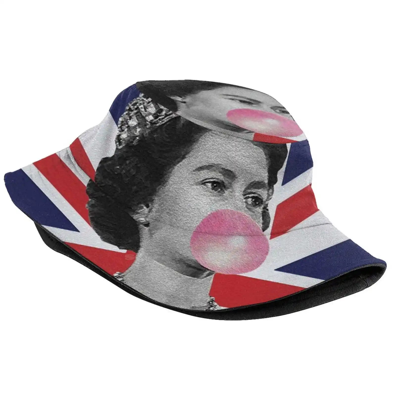 Queen Elizabeth Bubble Gum Causal Cap Buckets Hat British Queen Of England Queen Of Uk Union Jack Bubble Gum The Queen Royal