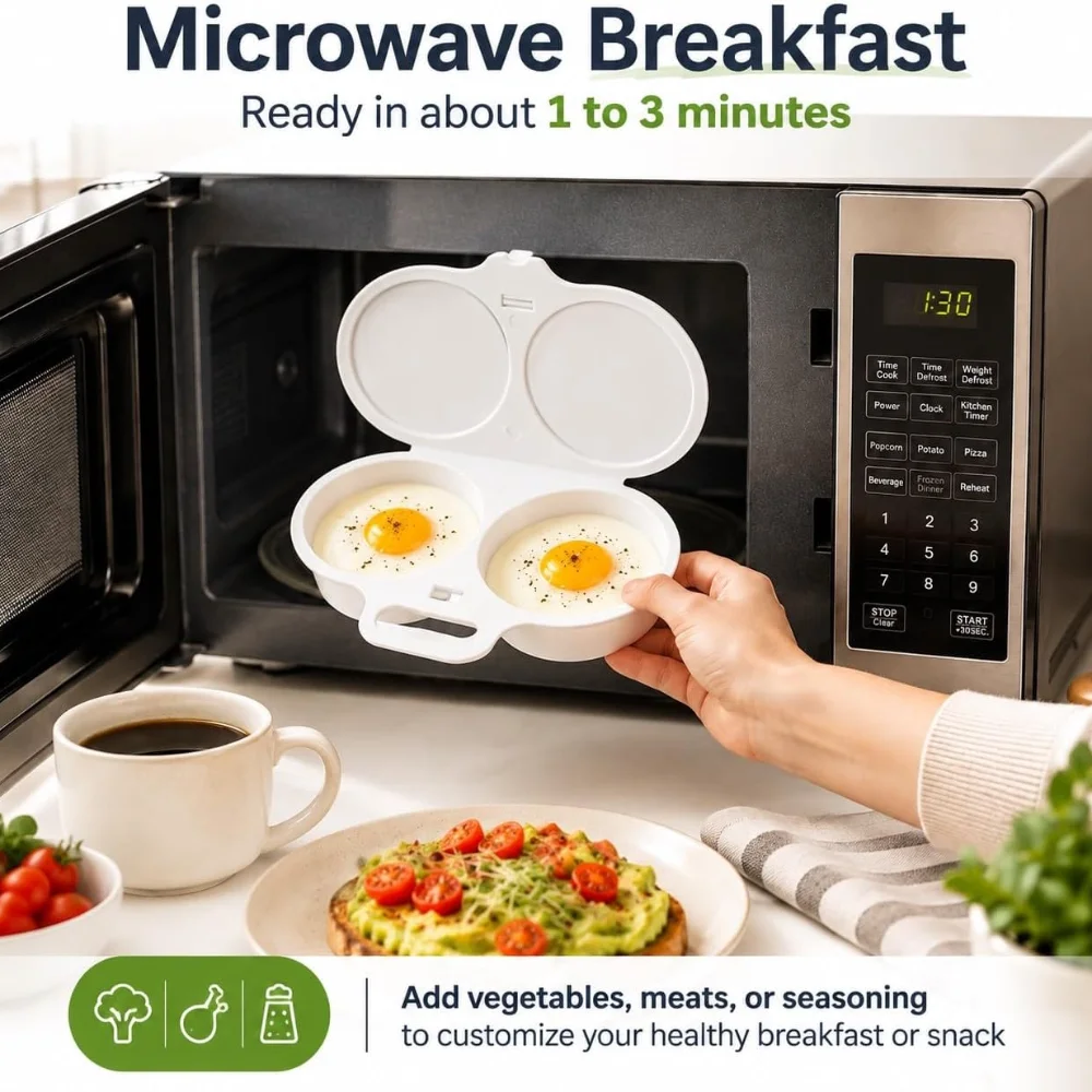 Microwave Egg Poacher 2-Egg Microwave Egg Cooker Made Of Food-Grade Dual-Cavity Egg Poaching Cups For Breakfast Sandwiches