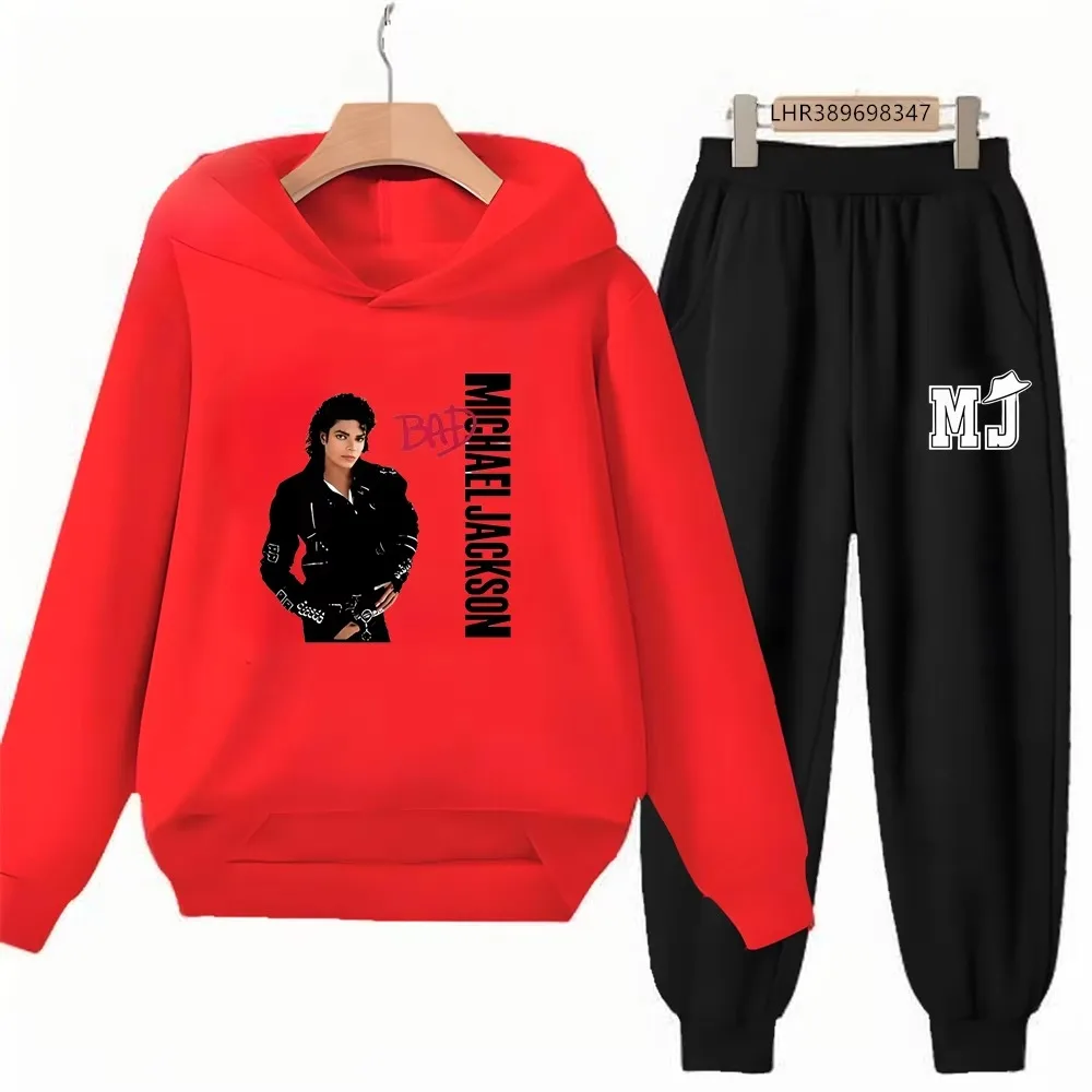 Michael Jackson Print Kinder-Hoodie+Hosen-Set Schwarz 3-12 Jahre Mädchen Rosa Sweatshirt-Sets Jungen Hosenanzüge Herbstkleidung – Detail 14