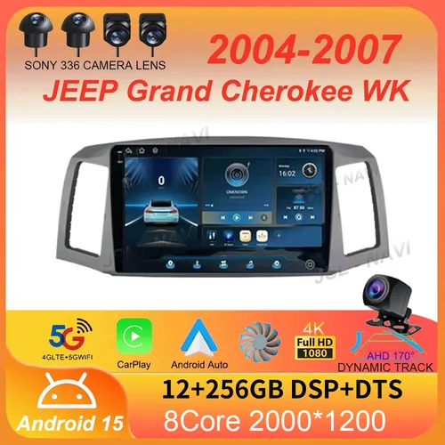 Para JEEP Grand Cherokee WK 2004 2005 2006 2007 Android 15 Carplay Auto Multimedia Radio de coche reproductor de navegación vídeo WIFI + 4G DSP