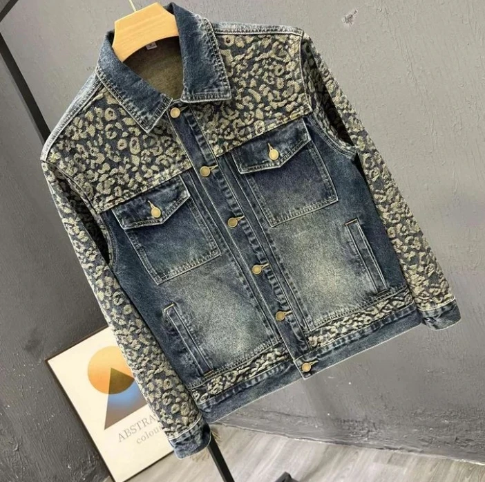 신상 남성 트렌디 쿨 데님 재킷 한국 스타일 디자인 탑 봄 가을 개성 패션 패치워크 코트