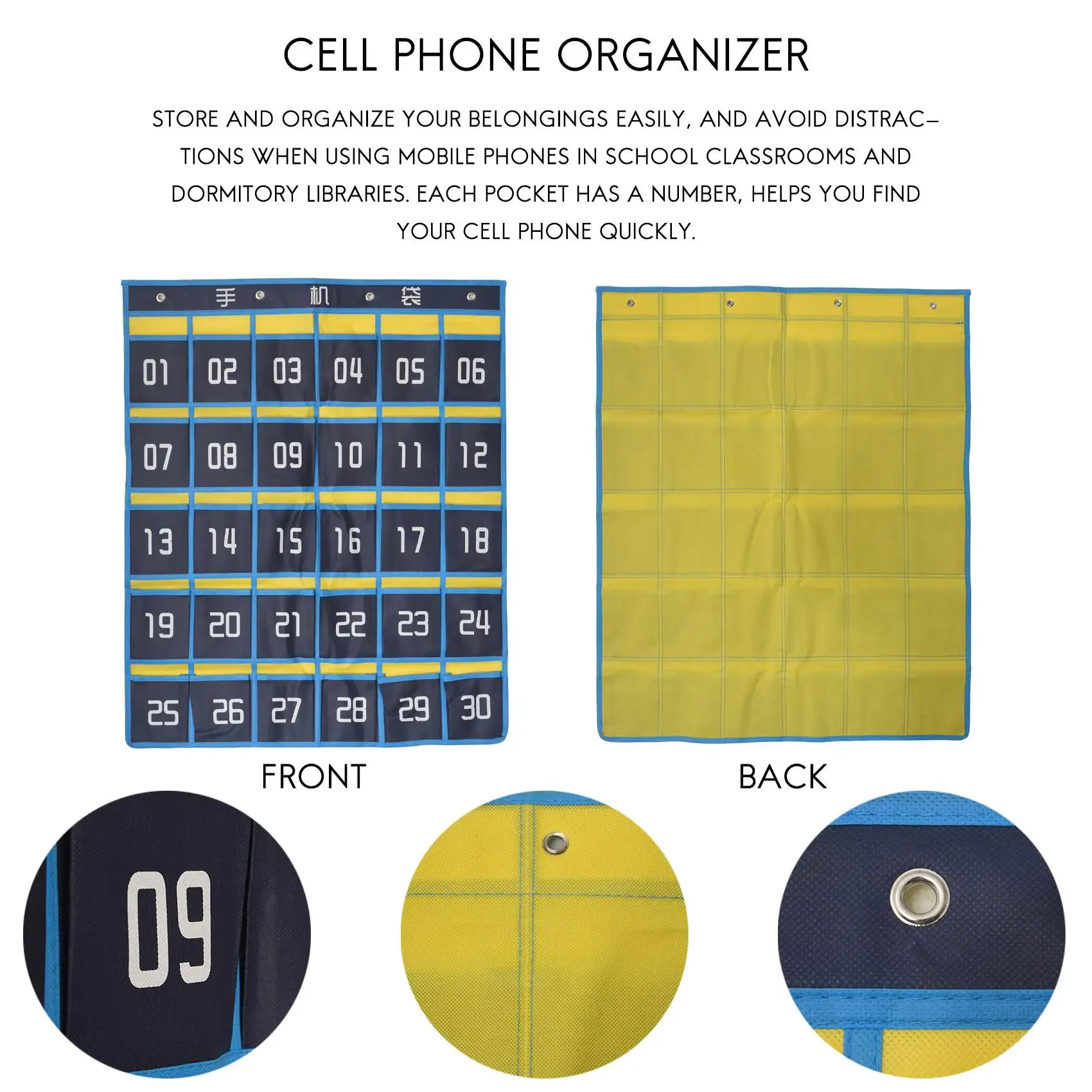Customer Favorite 30 Numbered Pockets Chart Cell Phone Hanging Organizer Hanging Storage Bag For Classroom Calculator Mobile Pho