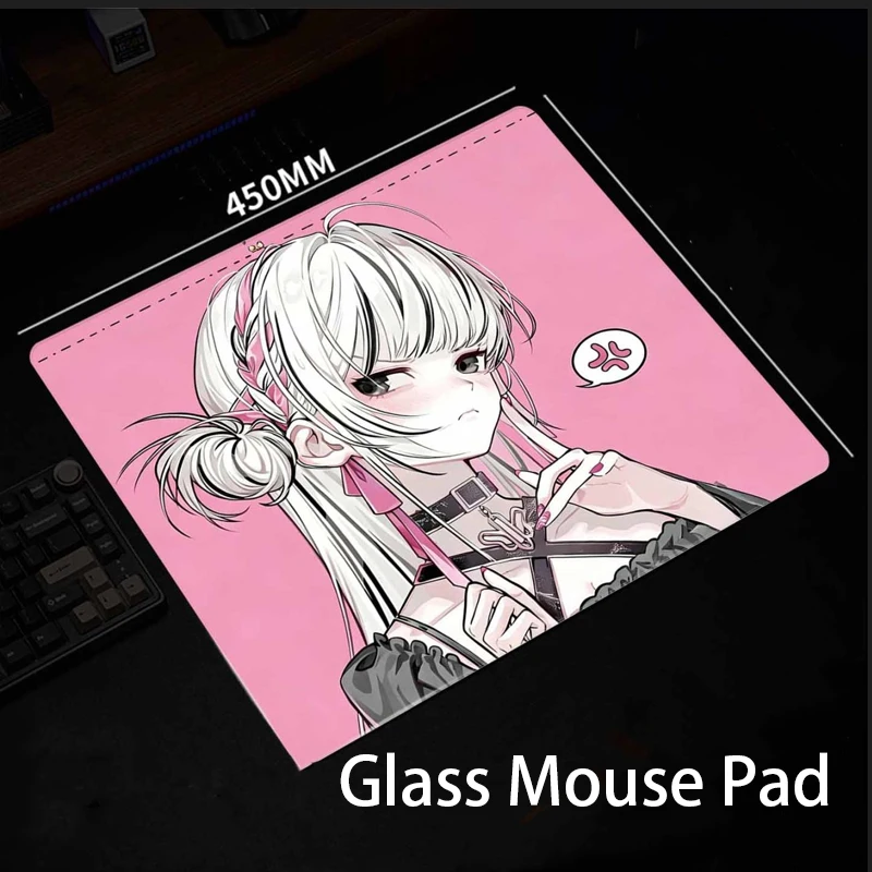 Japan Anime Sweet Cool Girl Tempered Glass Gaming Mouse Pad For Smooth Frosted Surface FPS Gaming Office Custom Replica Desk Mat