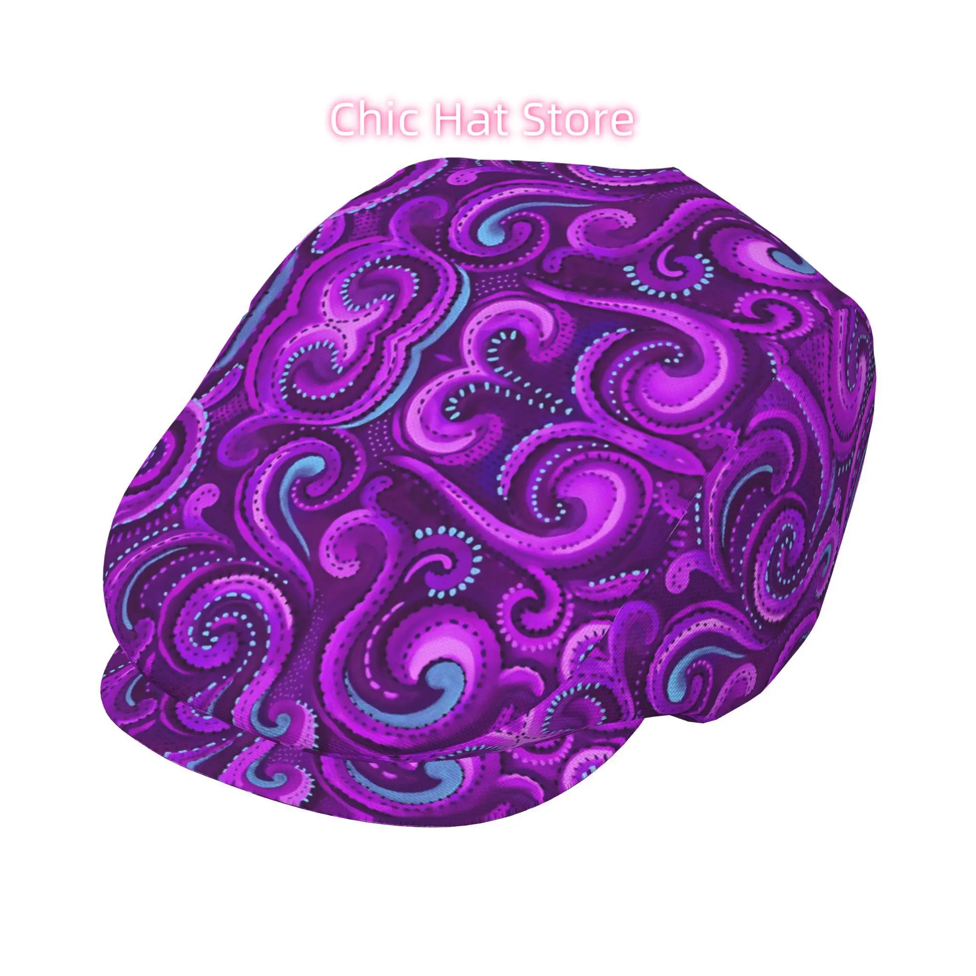 2D Flat, Purple Magic Whirlpool Men Beret Hat Polyester Adjustable Newsboy Hats Cabbie Gatsby Cap Driving Flat Caps Women Cabbie