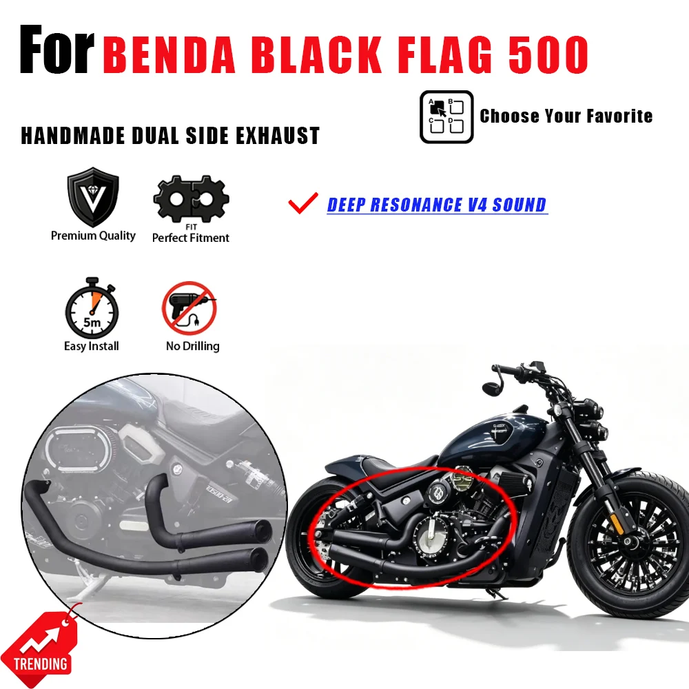 For Benda Black Flag 500 Handmade Dual Side Exhaust Pipe Full System Stainless Steel Escape Moto Accesorios Scarico Parts