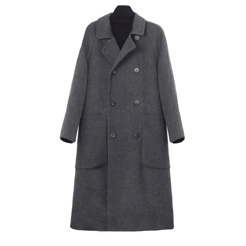 2021 New Autumn Winter Women\'s Wool Coat Female Fashion Long Single Breasted Slim Solid Korean Style Warm Elegant Blends