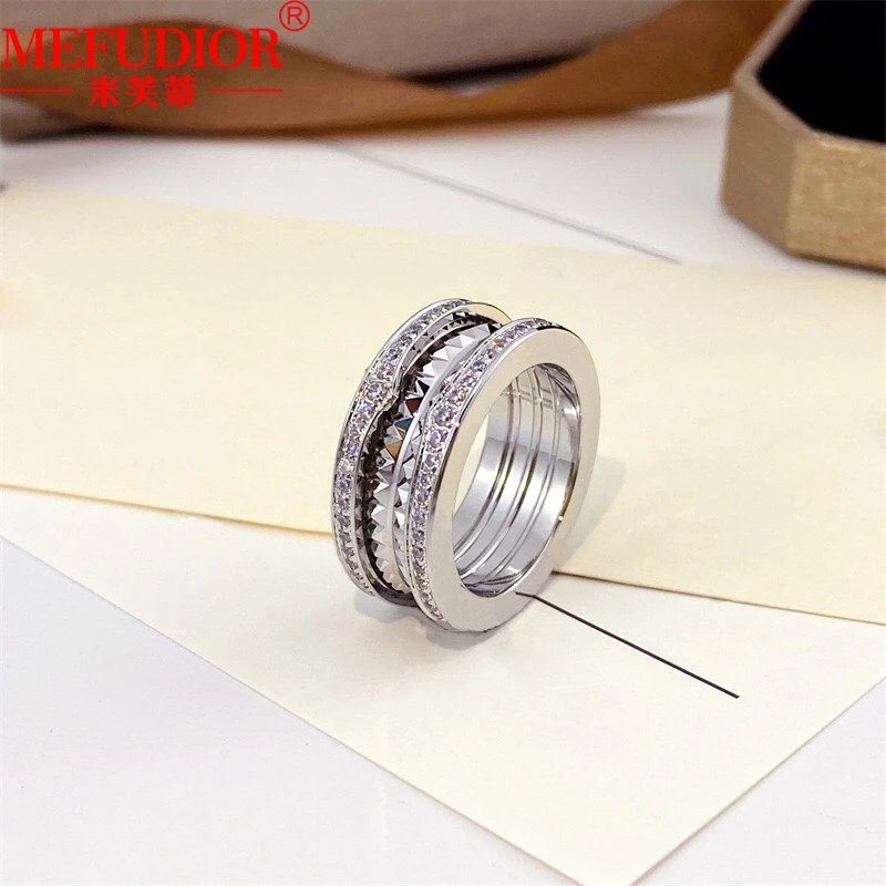 

S925 Sterling Silver\18k Yellow Gold Rose Gold Full Diamonds Rivet Ring Men Women Fashion Brand High Quality Jewelry Party Gifts