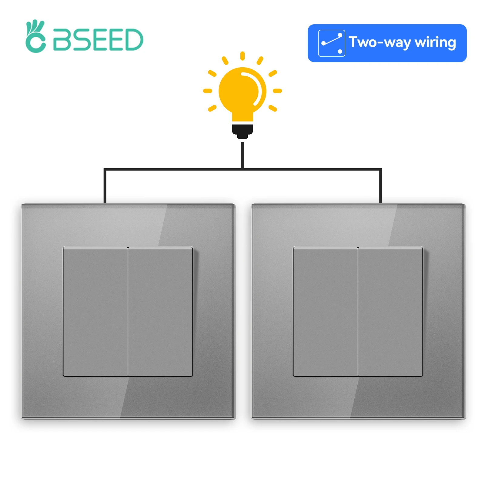 BSEED E-Serie 1Gang/2Gang 2Way Mechanische Knop Lichtschakelaar Glazen Frame Wandlamp schakelaar Aan Uit Voor Trappen Hal Gang