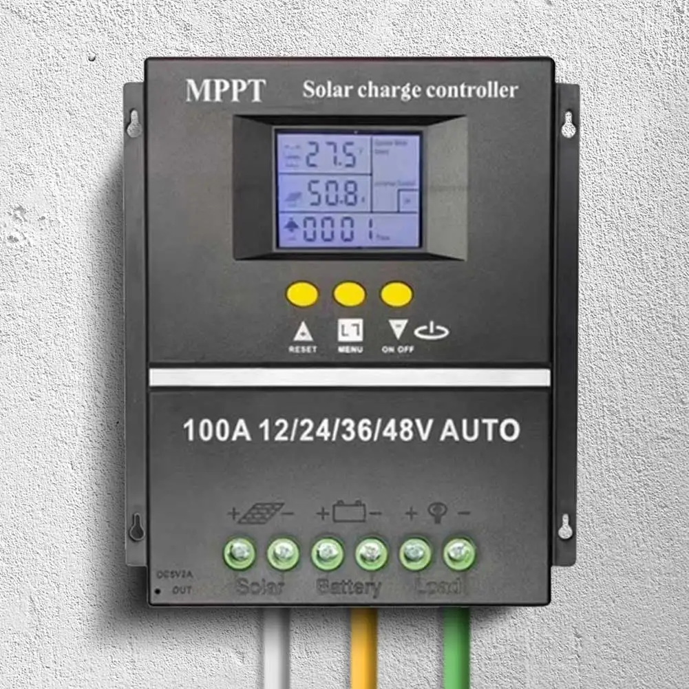 100A MPPT Solar Charge Controller Solar PV Regulator LCD Display Intelligent Regulator Dual USB 12V 24V 36V 48V for Solar Panel