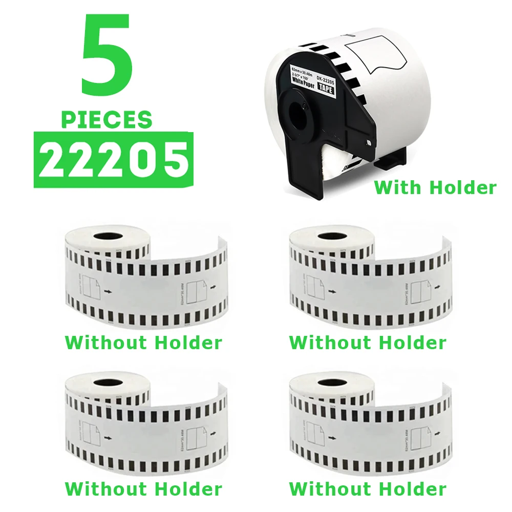 

5Rolls for Brother DK22205 Thermal Label Rolls 62mm*30.48m Continuous Labels DK-22205 DK 22205 Compatible for Brother QL Printer