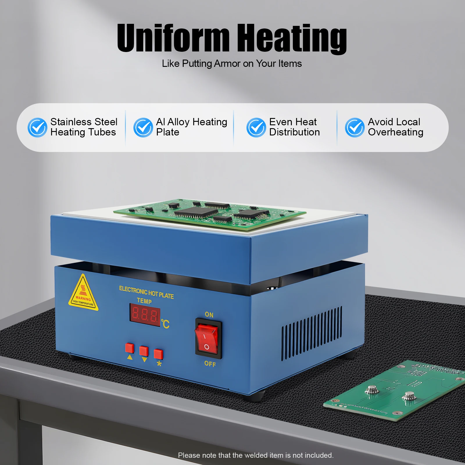 

Efficient 800W Digital Hot Plate – 20x20cm Heating Area, Precise Temp Control, Compact Design for Easy Use