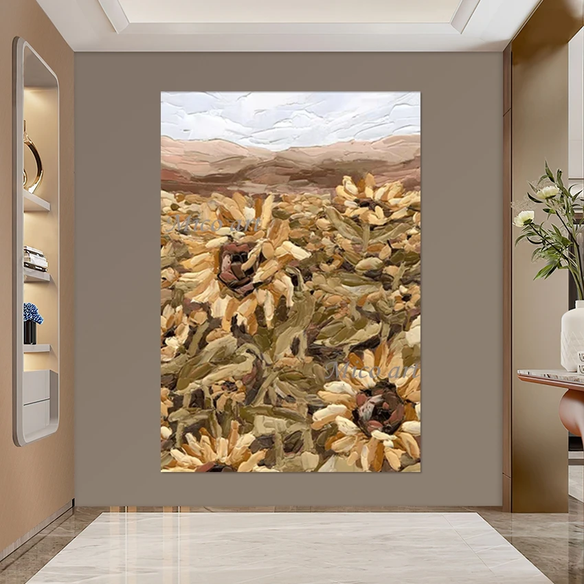 

Стена украшения, простой стиль, современный природный пейзаж, художественные картины, абстрактная картина с пейзажем подсолнухов, холст, без рамки
