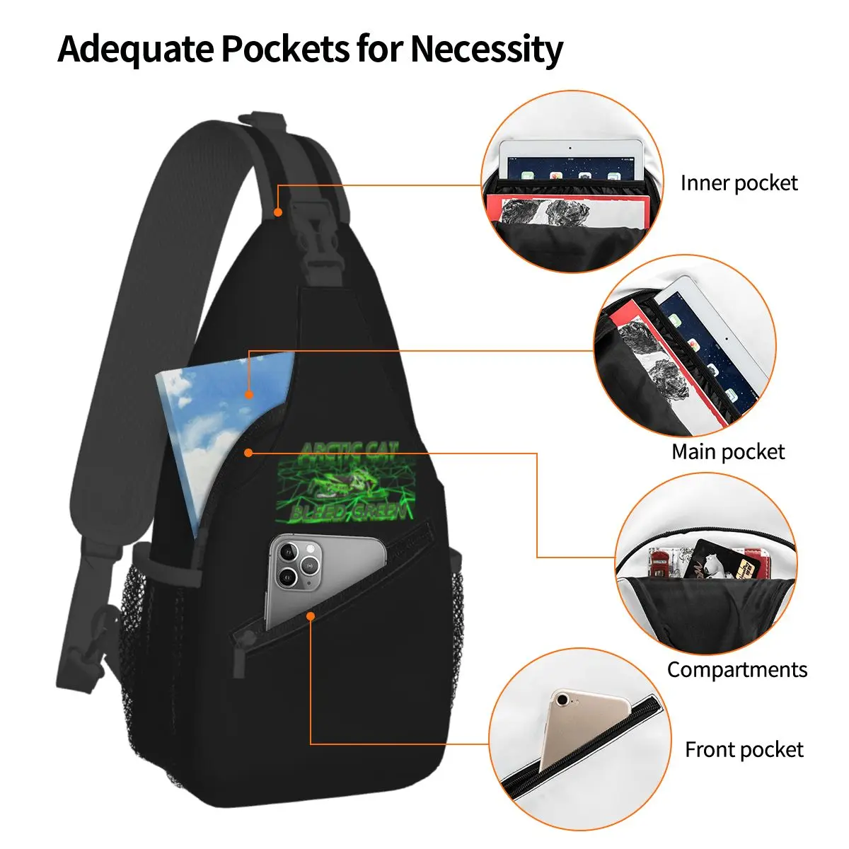 Arctic Cat Chest Bag Men Sling Crossbody Backpack Chest Bag Traveling Hiking Daypack Shoulder Bag