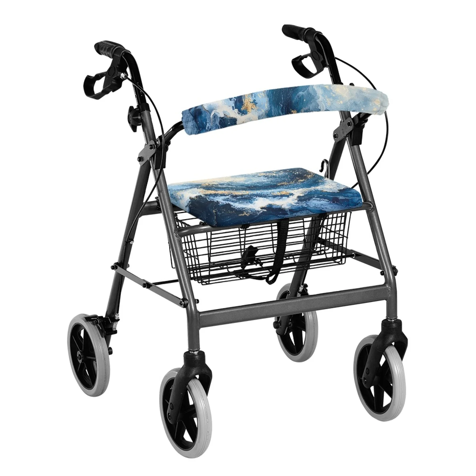 Coloranimal Marble 2 Pieces Set Rollator Seat Back Cover Polyester Rollator Seat Cover Set for Senior Ladies