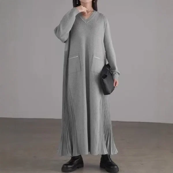 

Осеннее элегантное лоскутное платье-юбка с длинными рукавами, украшенное молнией, женское платье длиной до щиколотки с ампирной талией