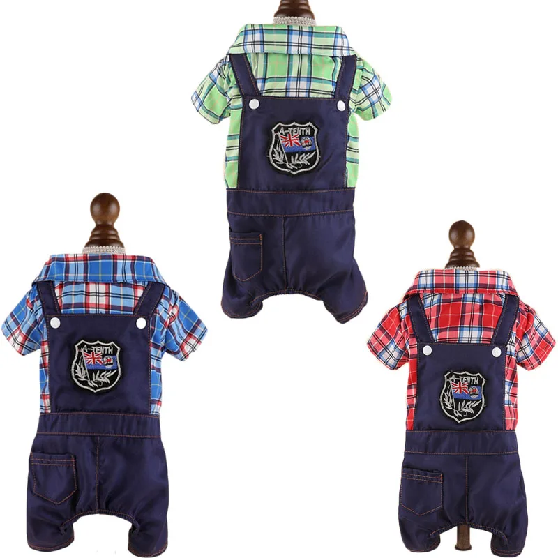 

Pet Dog Clothes Jumpsuit Coat Plaid Tshirt Denim Pants Puppy Cat Jumpsuit Overalls For Small Dogs Yorkie Pet Kitten Tracksuit XS