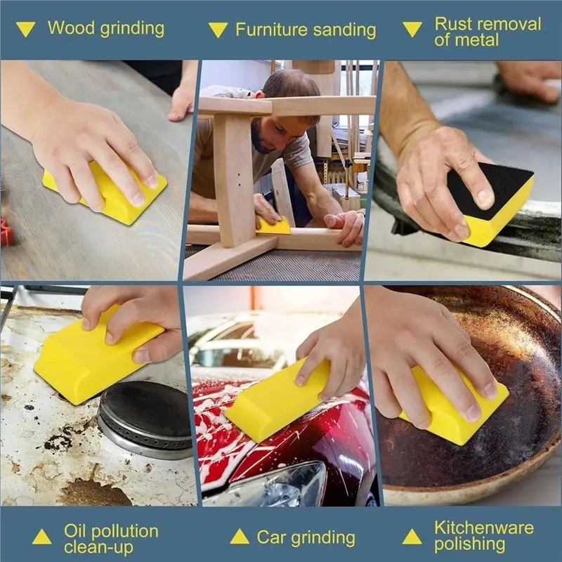 THIVN-For Auto Body& Woodworking Compatible 7Pcs Hand Sanding Block Set, 20 Sandpaper Hook& Loop PU Foam Blocks In