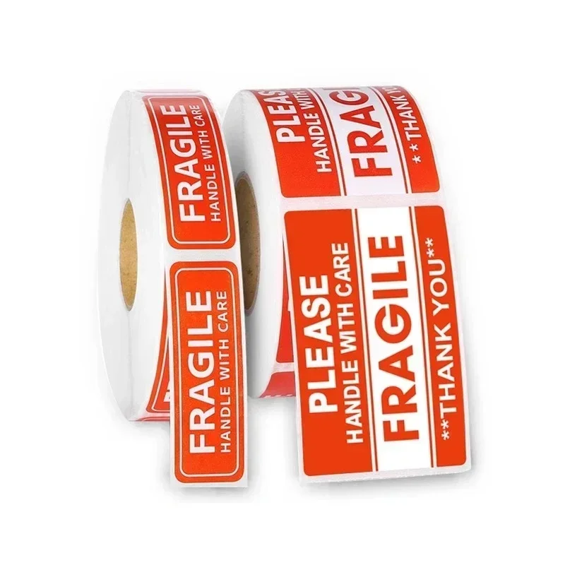 English Stickers PLEASE HANDLE WITH CARE FRAGILE Logistics Transportation Packing Warning Autohesion Waterproof Roll Paper