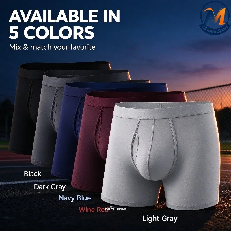 Men Bamboo Fiber Boxer Briefs Breathable Underwear With Fly Opening Big Pouch Mid Waist Sports Trunks Moisture Wicking Soft Cool