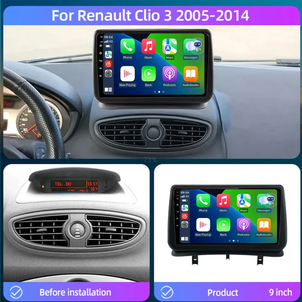 Android15 Video Player Carplay For Renault Clio 3 Clio3 2005 2006 2007 2008 2009 - 2014  Multimedia Car Radio WIFI+4G DSP Stereo