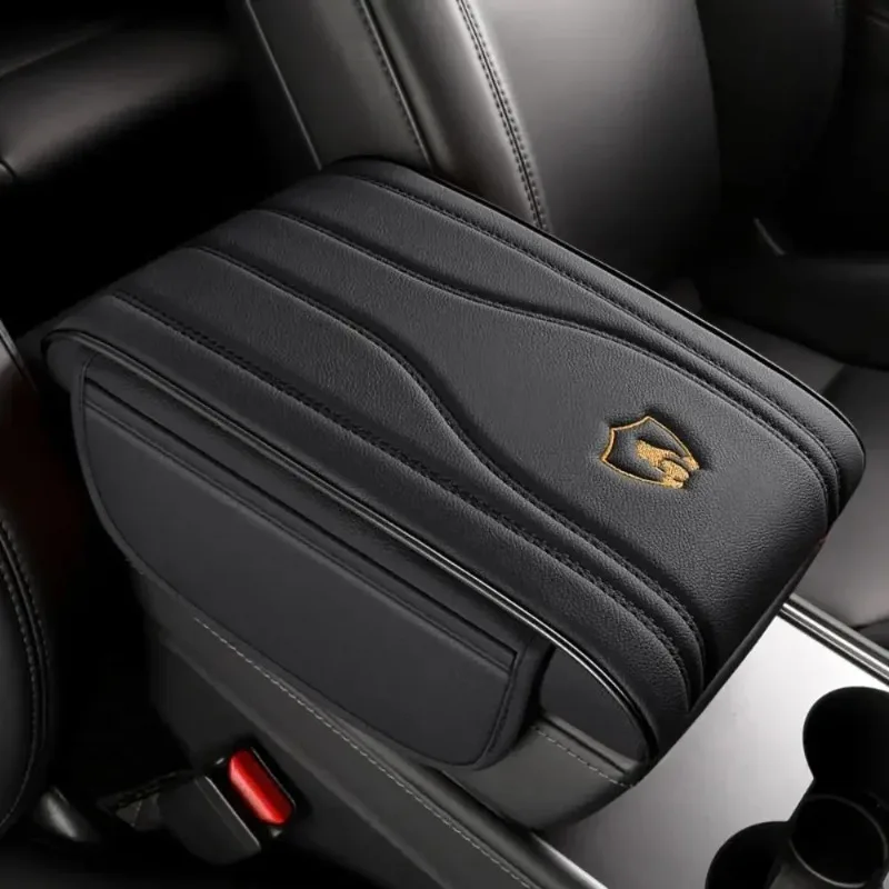 

PU Leather Car Armrest Mat with Storage Bag Wear-resistant Armrest Cushion Memory Foam Multifunctional