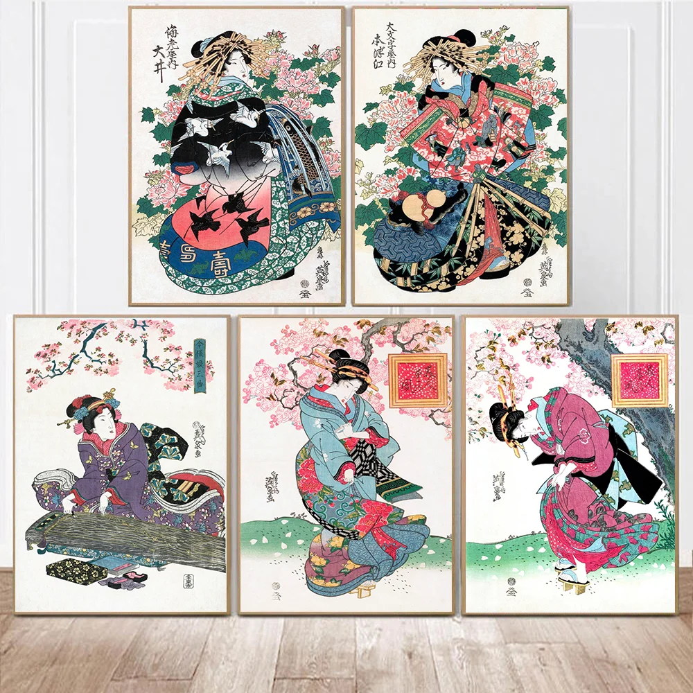 Beauty Sakura Blossom Japanese Ukiyo-e Art Canvas Print Painting Geisha Maiko Wall Art Japanese  Poster And Prints Unframed