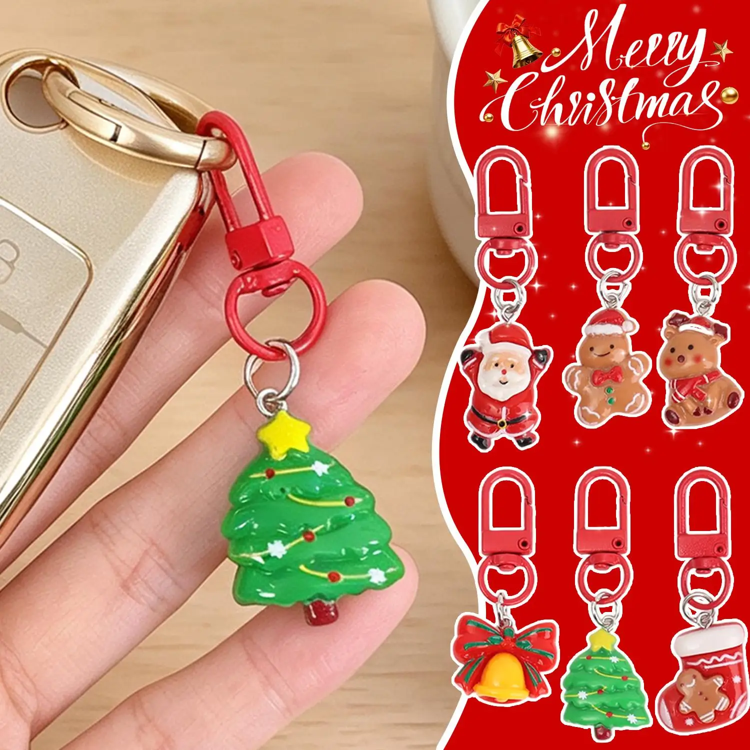 1/10Pcs Christmas Resin Keychain Backpack Santa Claus Pendant Decoration Key Chain Party Gifts Jewelry Accessories Xmas Keyring