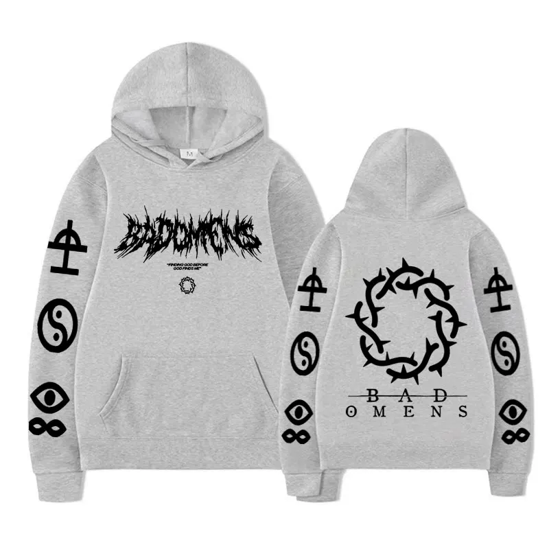 Funny Bad Omens Band Logo Graphics Print Hoodies Men\'s Hip Hop Punk Sweatshirts Unisex Winter Casual Oversized Hoodie Streetwear
