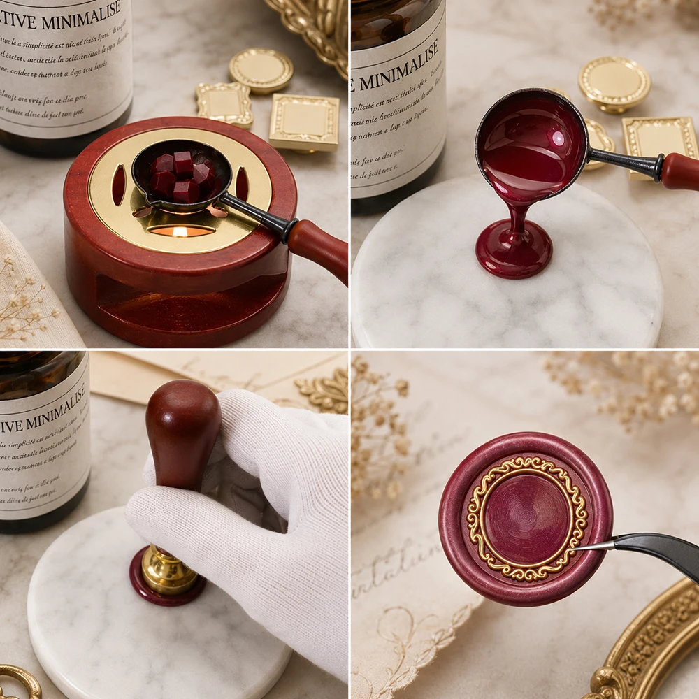 Vintage Frame Wax Seal Stamp and Wooden Handle set,Embossed Stamp Sealing Removable Brass Wax Seal Head Wedding Invitations