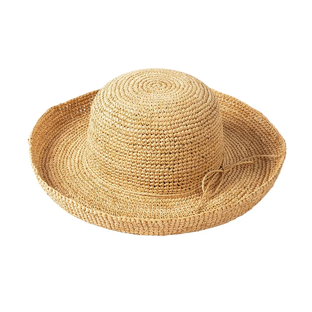 USPOP Extra Fine Raffia Straw Hat Letni kapelusz przeciwsłoneczny dla kobiet z dużym rondem Ręcznie robiony zwijany kapelusz słomkowy — zdjęcie 2