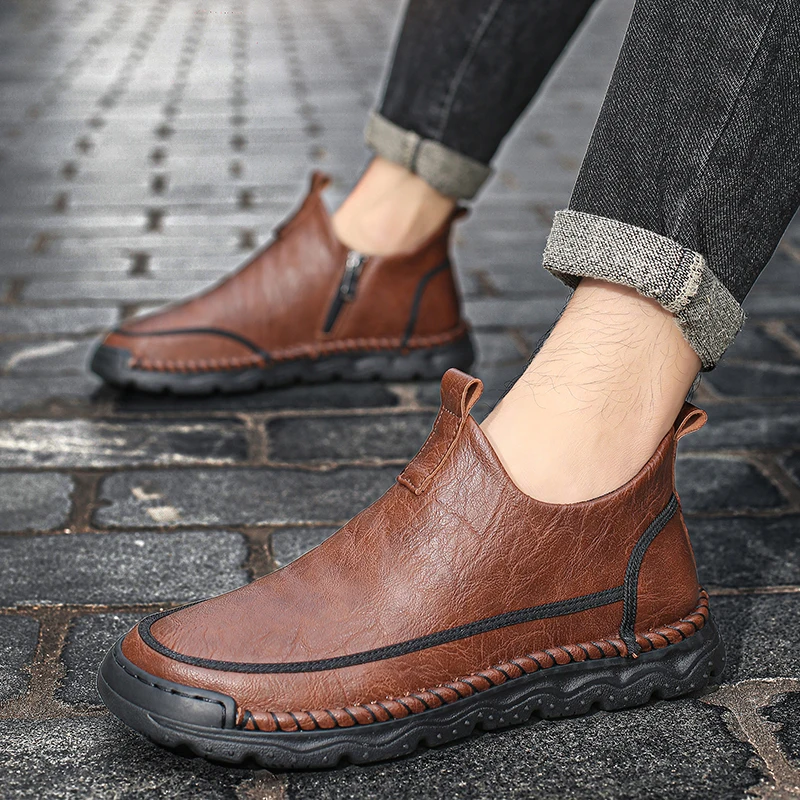 

Quality Handmade Stitched Men's Casual Leather Shoes Brand Business Elegant Leather Shoes Outdoor Flat Bottomed Walking Loafers