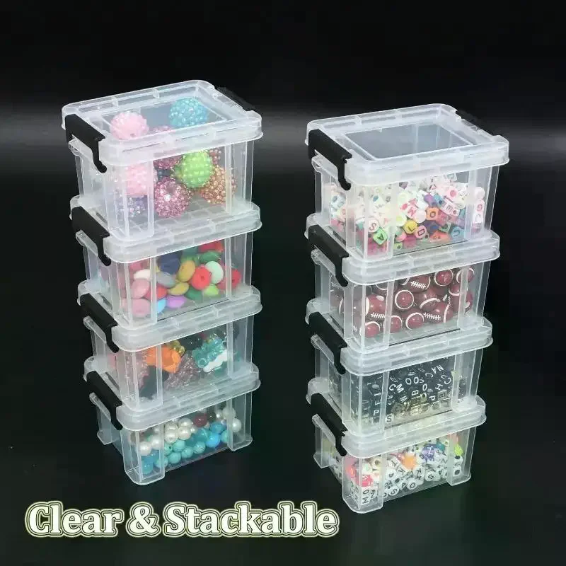 3 Pcs Plastic Storage Boxes With Lid Stackable Bead Organizer Small Square Handmade Containers Suitable For Jewelry