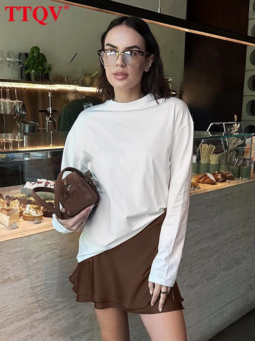 TTQV Fashion Loose Brown Satin Women's Skirt 2026 Summer High Waist Mini Skirts Elegant Classic Solid Skirt Female Clothing