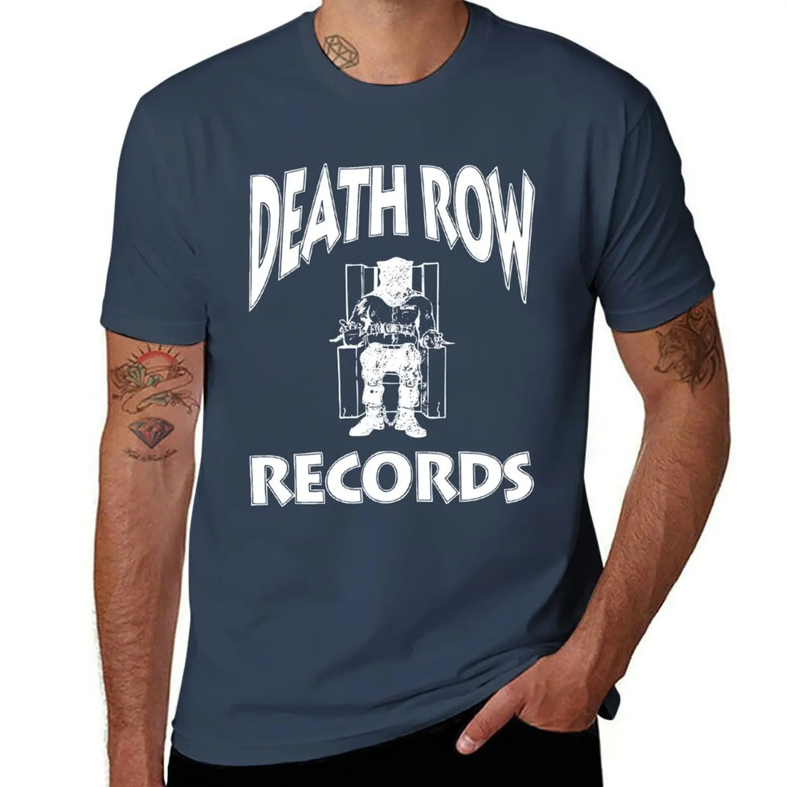 

Death Row Records Adult Unisex White Logo with Sleeve Hit Heavy T-Shirt t shirts for man pack white T-Shirt