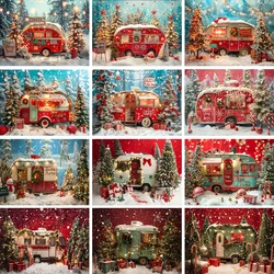 Christmas Backdrops Retro Truck Xmas Tree Winter Forest Snow Candy Cane Gift Christmas Kids Family Party Photography Background