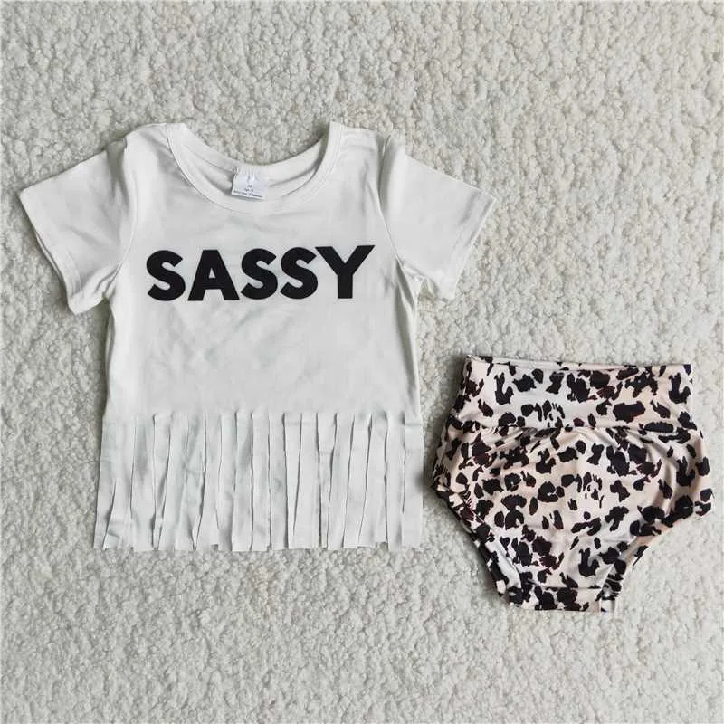 

Toddler New Summer Fashion White Letters Print Leopard Shorts Wholesale Baby Girls Children Boutique Outfits Clothing Sets
