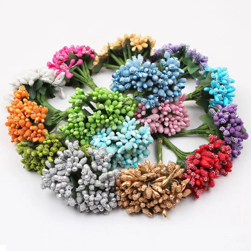 12PCS/Lot Artificial Flower Small Berries Stamen Wire Stem/Marriage Leaves DIY Wreath Wedding Scrapbooking Box Decoration Craft