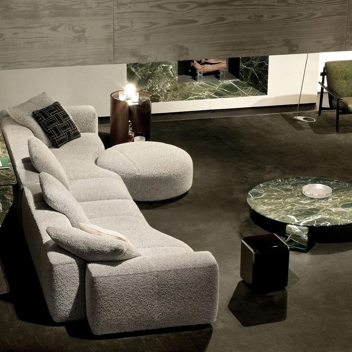 Italian Minimalist Green Marble Coffee Table, Modern Round Narcissus Stone Design, Heat & Scratch Resistant, Customizable