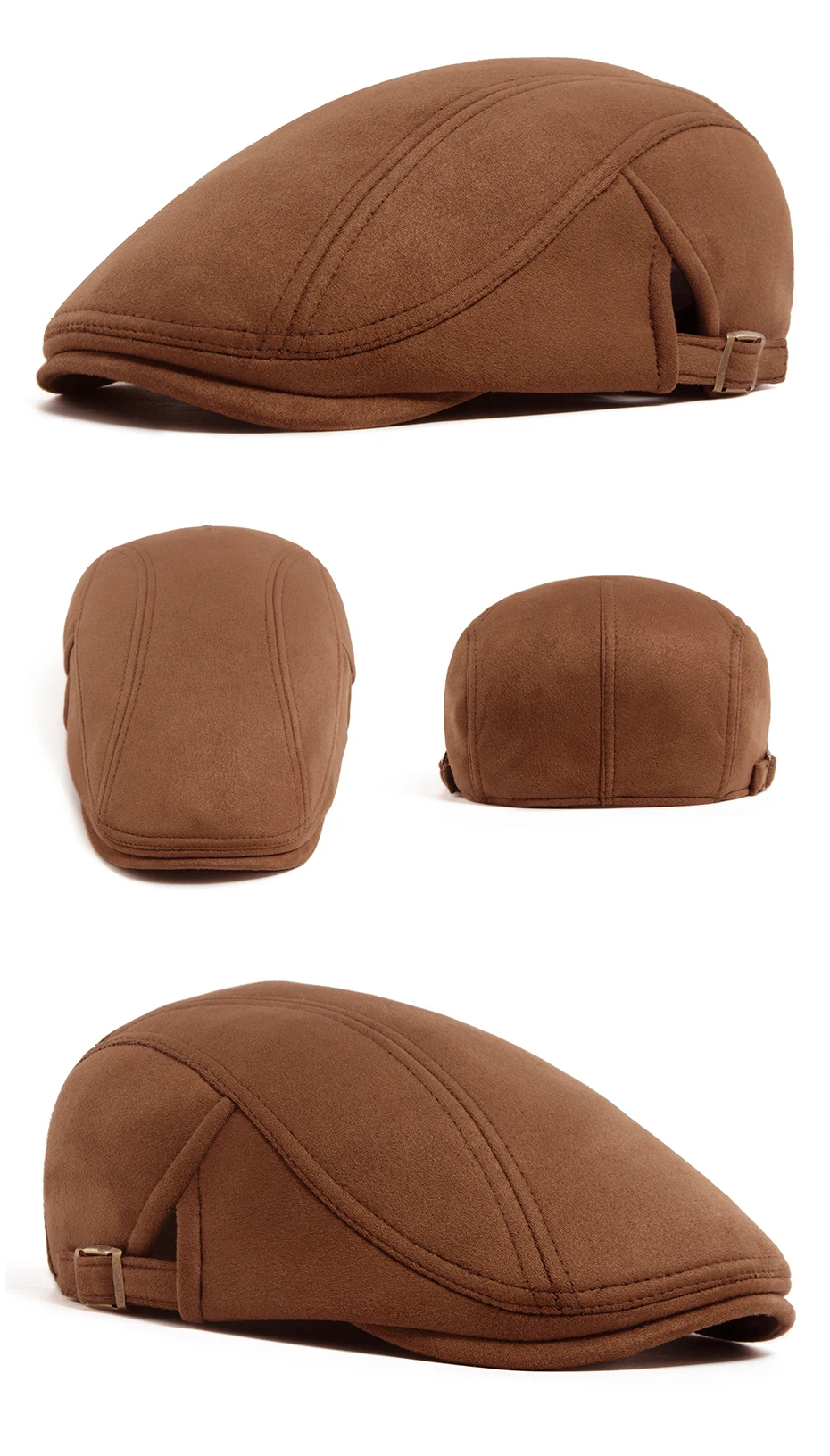 Herbst Winter Faux Wildleder Baskenmütze Mode Frauen Männer Retro Zeitungsjunge Mütze Casual Flache Visier Hut Berets Seite Schnalle Für Einstellbar Neue – Detail 5