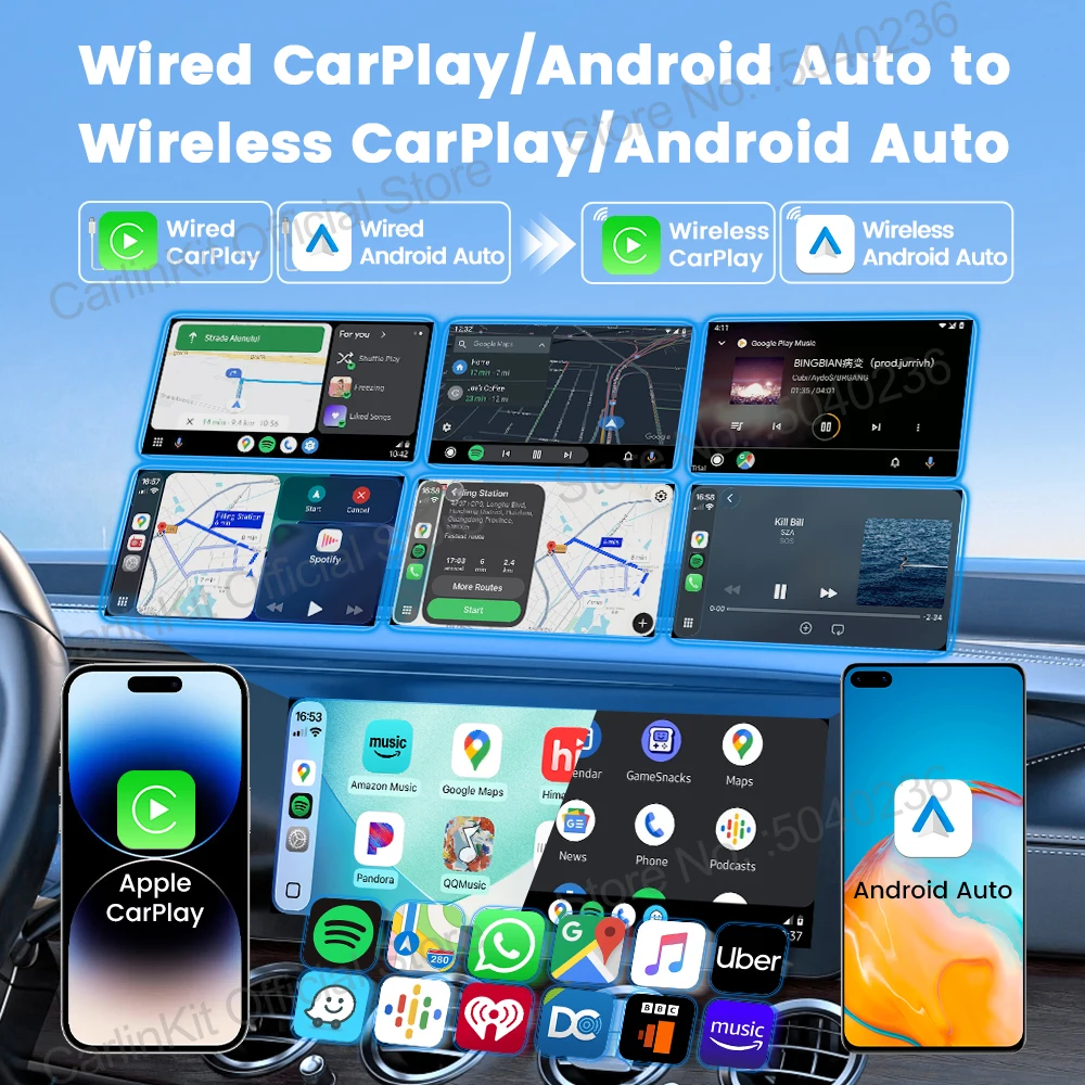 CarlinKit 5.0 C2Air Wireless Adapter Wireless CarPlay Android Auto Plug &Play 2.4Ghz&5.8Ghz WiFi BT Auto Connection For OEM Cars
