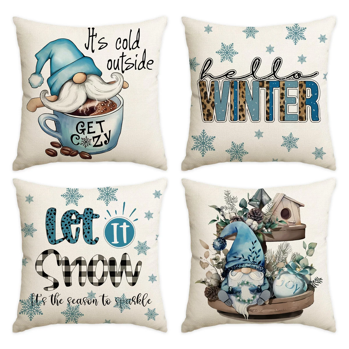 1/4pcs blue Christmas pillowcases, Nordic elf Christmas ball cabin design cushion covers, winter holiday home decoration