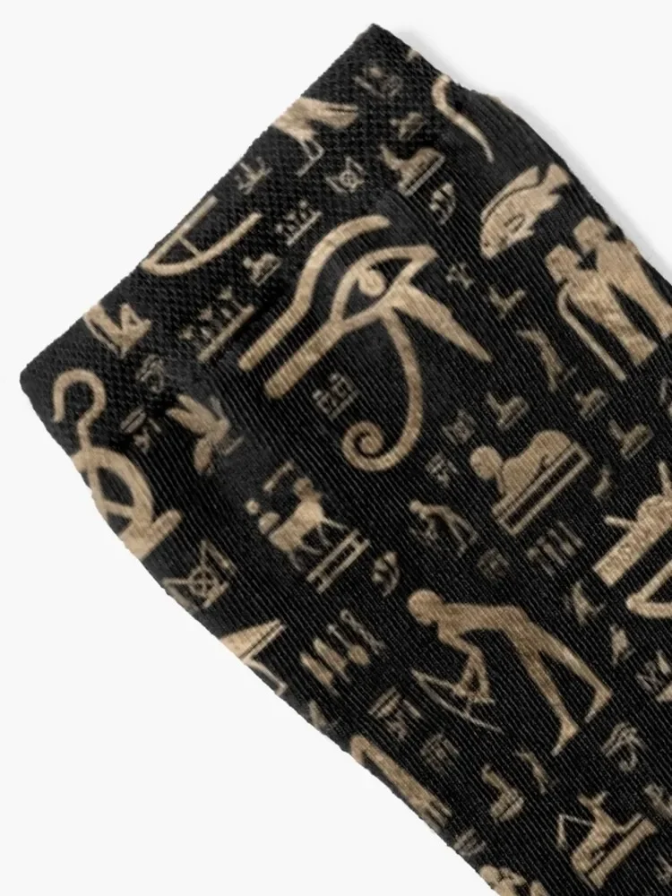 Ancient Egyptian Gods and hieroglyphs - Black and gold Socks anime gifts floral Children's Men Socks Women's