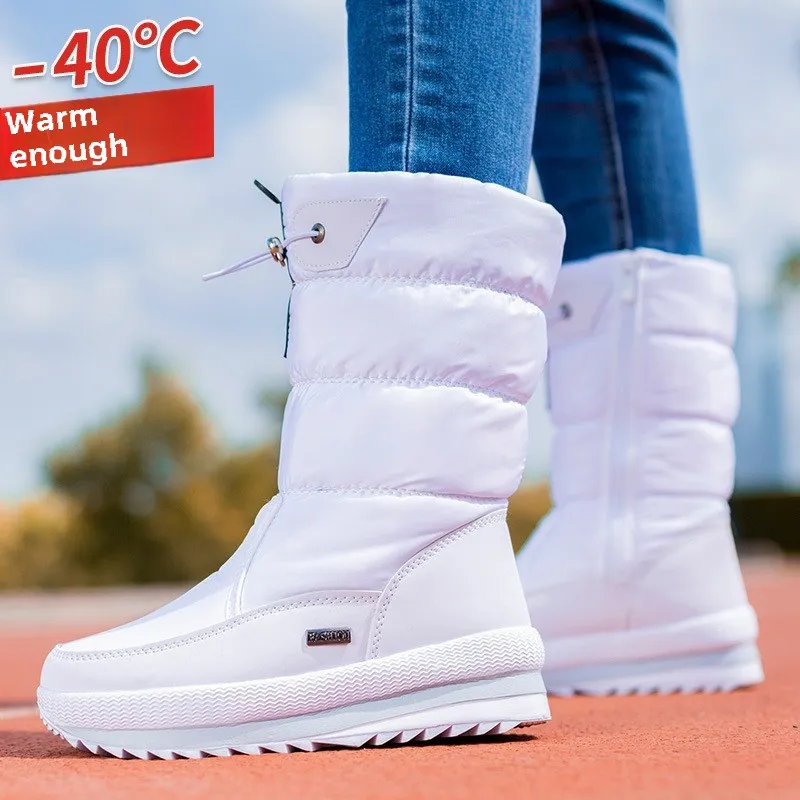 -40C Winter Women's Velvet Waterproof Snow Boots Non-slip Warm Medium Tube Thickened Casual Non-slip Large Size Cotton Shoes