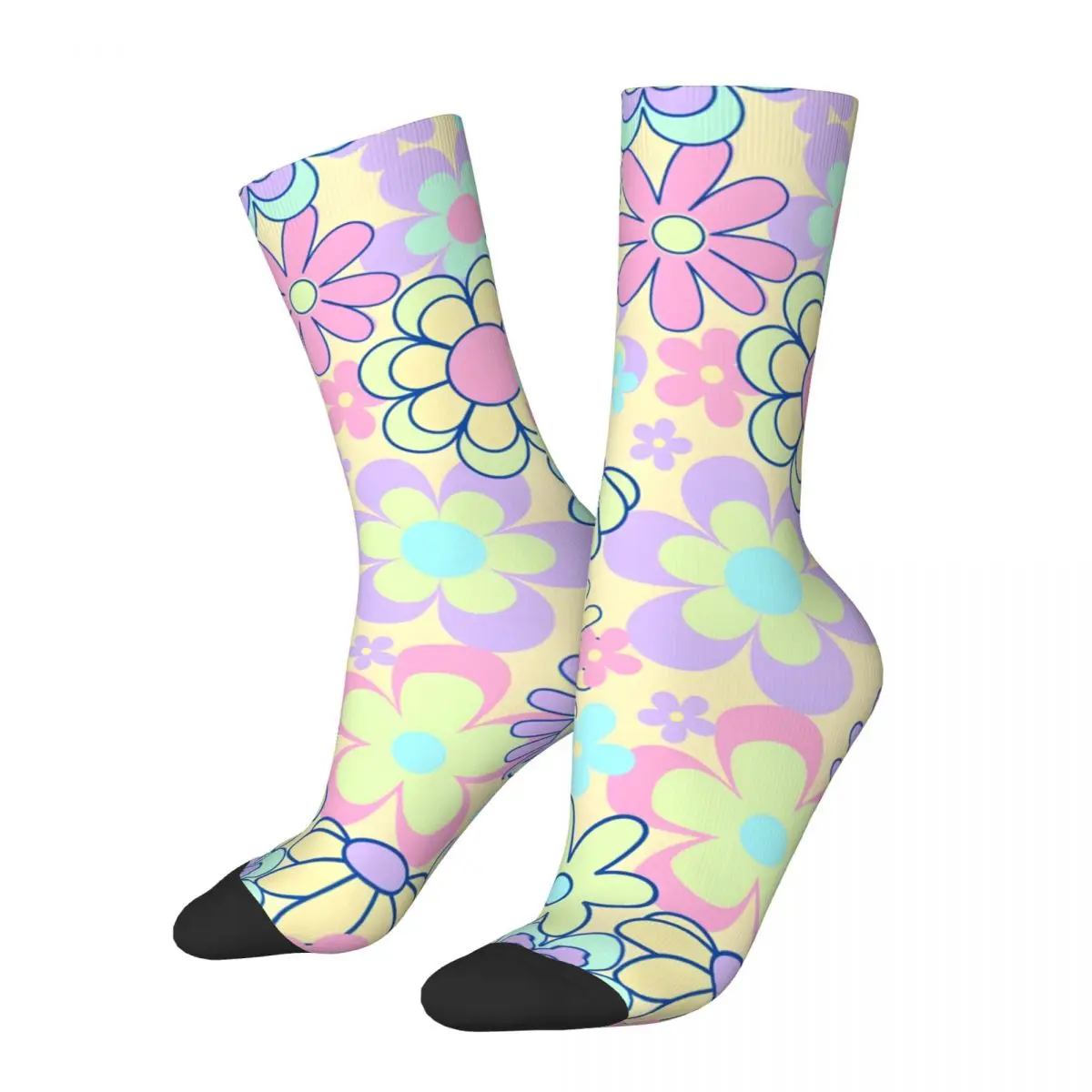 Summertime Flowers Men's Socks Retro Harajuku Street Style Novelty Seamless Crew Sock