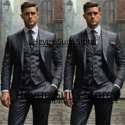 Traje de negocios a rayas para hombre, esmoquin Formal de 3 piezas con solapa y muescas, Blazer para trabajo de oficina