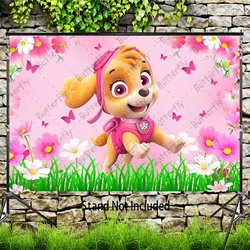 Flowers Sky Rescue Pink Flying Skye Girls Birthday Party Backdrop Dogs Paw Patrol Rocky Boys Baby Shower Background Banner