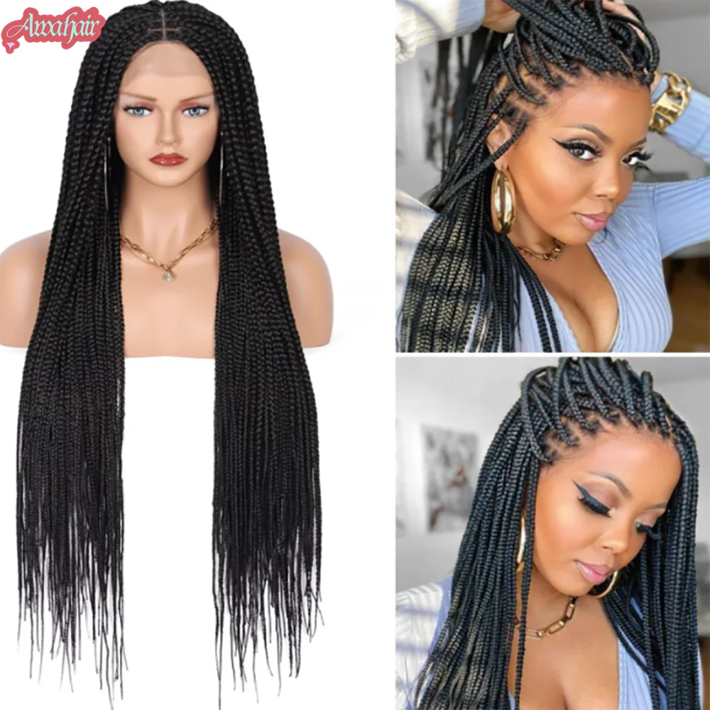 

Awahair Synthetic Full Lace Wig Braided Wigs For Black Women Crochet Box Wig Braid 36Inche Braiding Hair Knotless Box Braids Wig