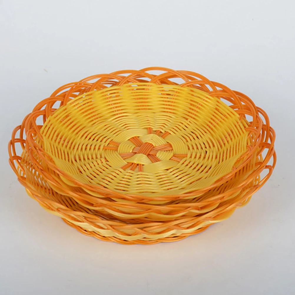 

10 Pcs Fruit Baskets Woven Kitchen Food Serving Holder Rattan Storage Kitchen Bread Food Holder Desk Decorative Box Tray