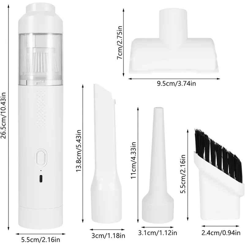 PHFU- لإزالة شعر الحيوانات الأليفة 4 في 1 مكنسة كهربائية محمولة، سيارة قابلة لإعادة الشحن بقوة 19000 باسكال، منظف سيارة صغير USB #4